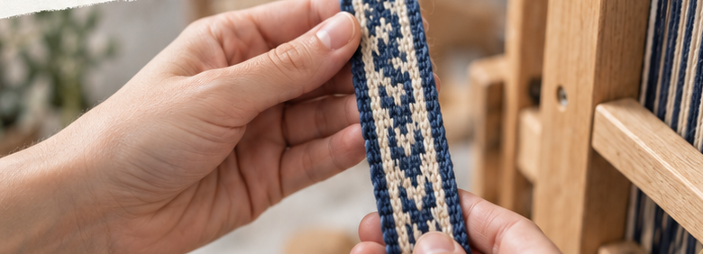 Hand holding woven inkle band