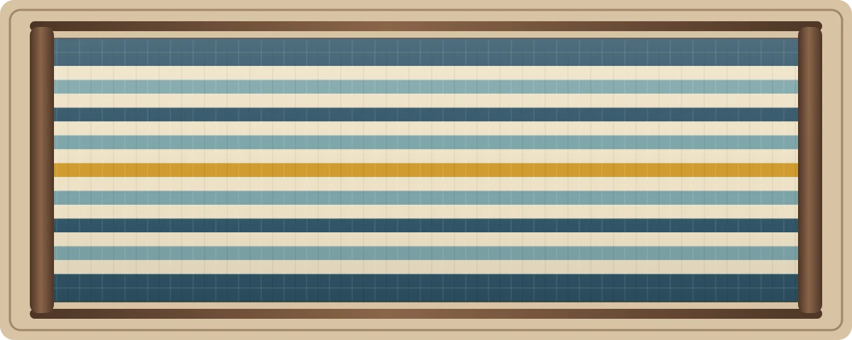 Coastal Marker free plain-weave inkle loom pattern with 19 warp threads in Coastal navy, Sea glass blue, Shell cream, Saffron
