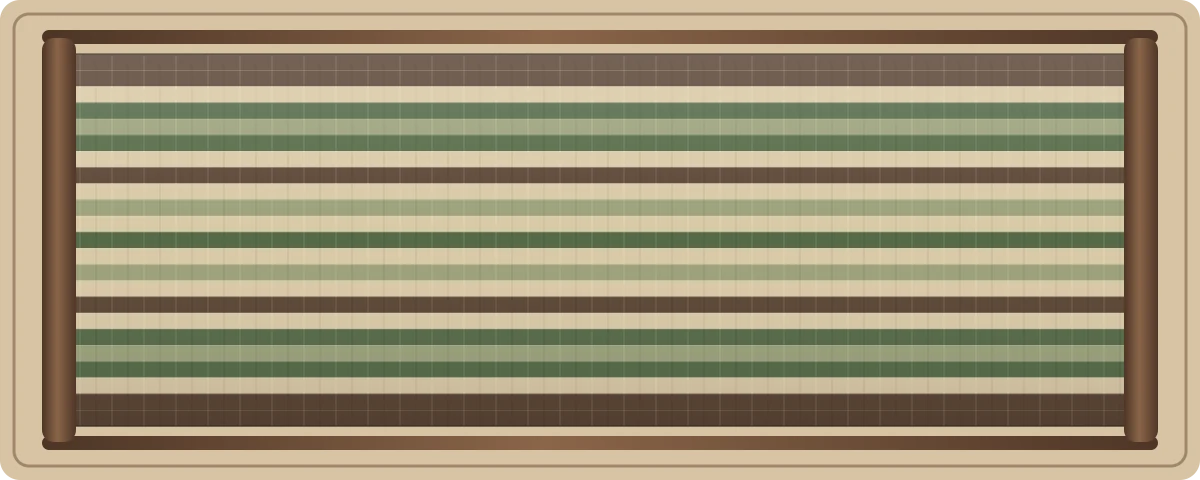 Hedgerow free plain-weave inkle loom pattern with 23 warp threads in Bark brown, Fern green, Natural flax, Pale lichen