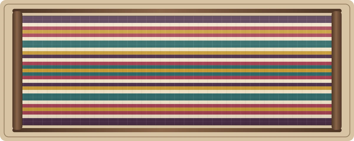 Jewel Lane free plain-weave inkle loom pattern with 31 warp threads in Dark plum, Muted ruby, Deep teal, Antique gold, Soft cream